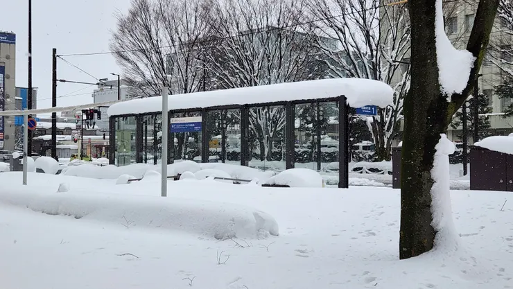 連輕軌車站都積滿厚厚的雪