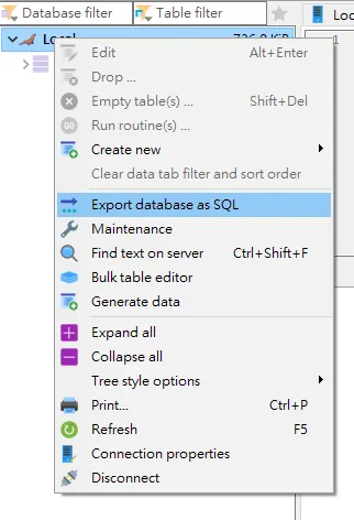 export database