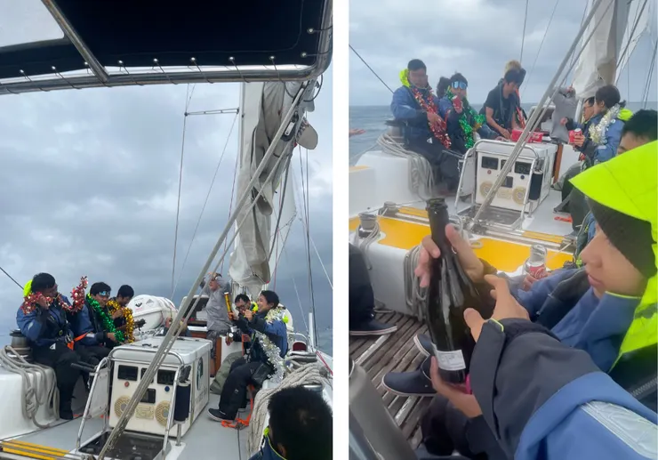 左:midday meeting;右:傳酒(無酒精)