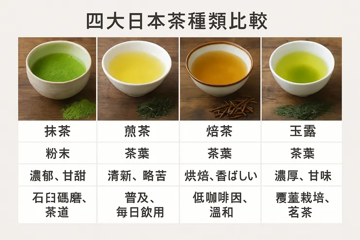 四大日本茶種類比較