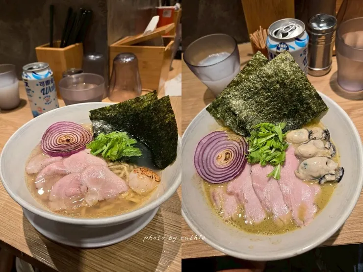 左：雞貝鹽味拉麵／右：濃厚牡蠣拉麵