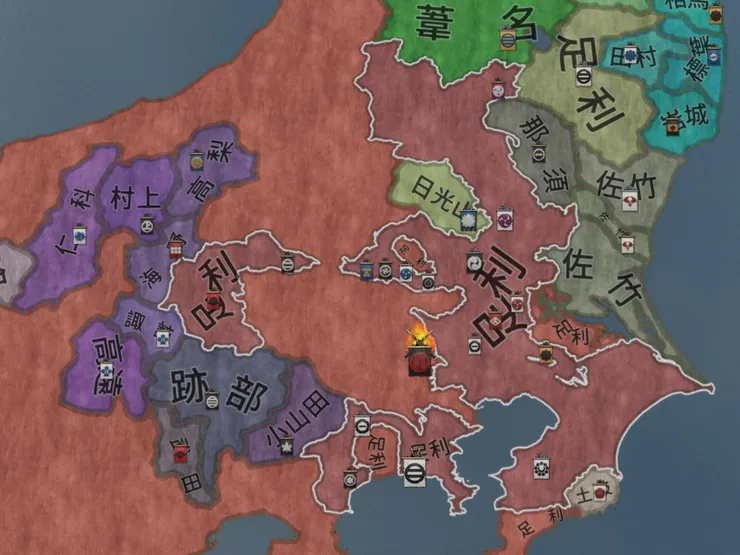 永享之亂／《Crusader Kings 3》mod《Shogunate》遊戲截圖。鎌倉府對戰關東管領以及幕府軍