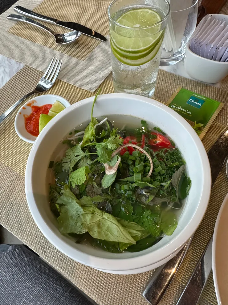 我喜歡越南河粉,吃的時候加很多生菜;我都是超量天菜在食用