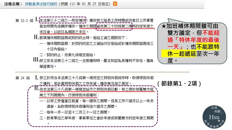 勞基法施行細則第22-2及第24條