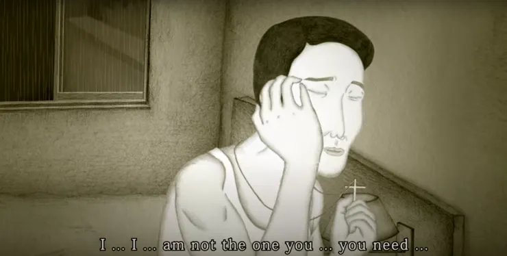 孔雀這時候還在跟男主提醒自己的信仰,抗拒之意溢於言表。