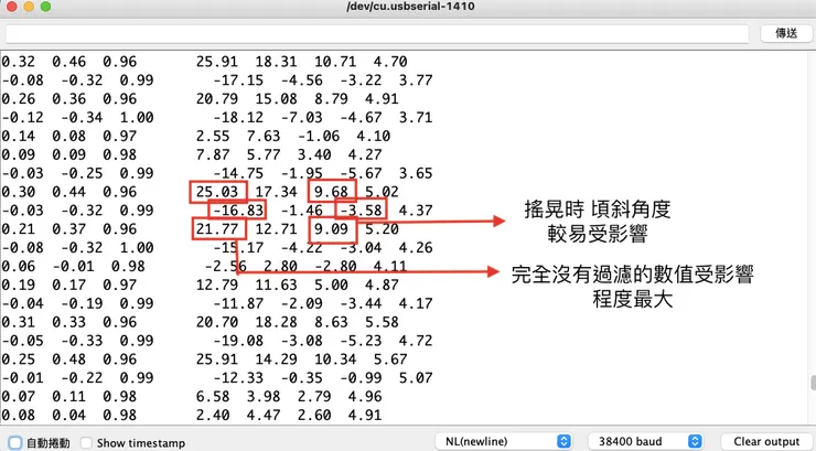 權重0.5和0.5時 左右搖晃時
