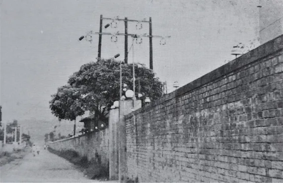 1960年代左右的臺北變電所，景隆街側成排的紅磚圍牆，至今全無改變。（圖片來源：文山社大）