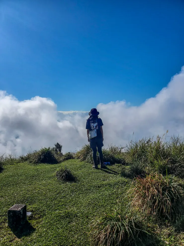 正芬正在欣賞奔騰而上的雲霧