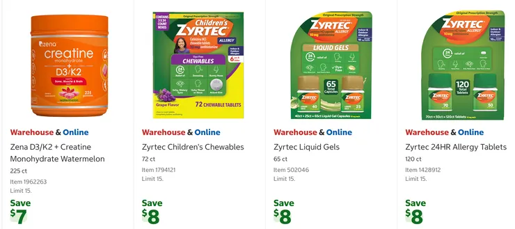 維生素D3/K2 軟糖 $32.99、兒童抗過敏咀嚼錠 $31.99、24小時抗過敏錠 $34.99。