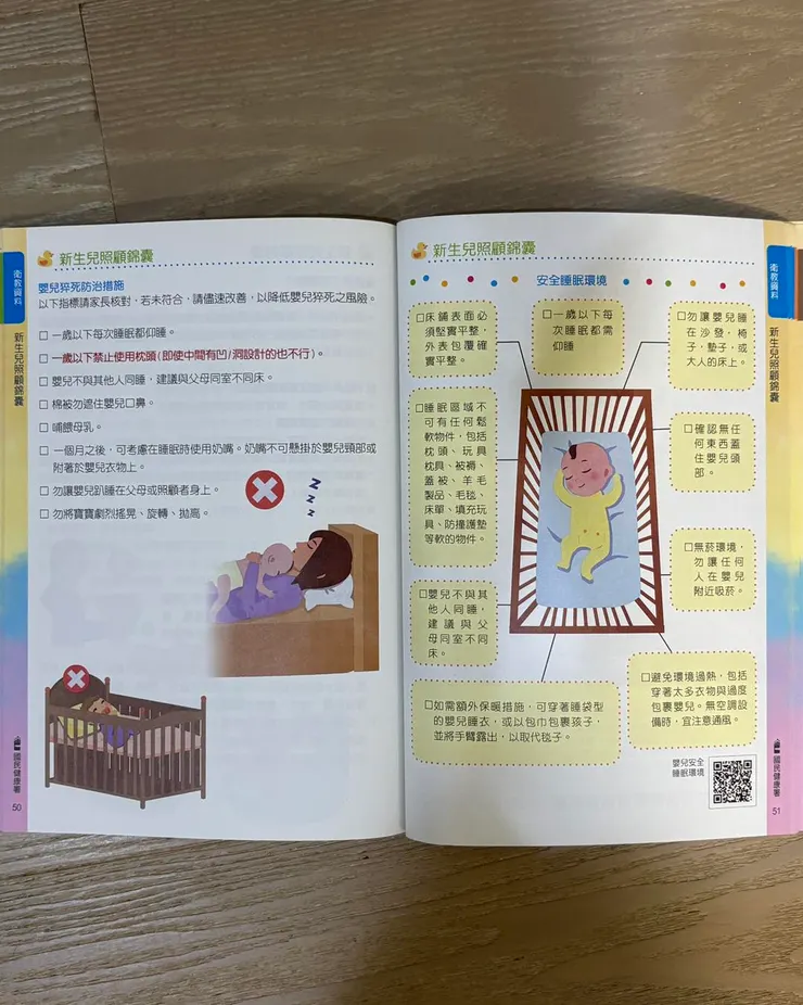 每本兒童手冊都會有這一頁:嬰兒床清空的安全睡眠環境建議!