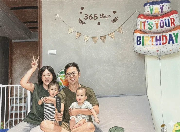 樂多一歲生日的全家合照