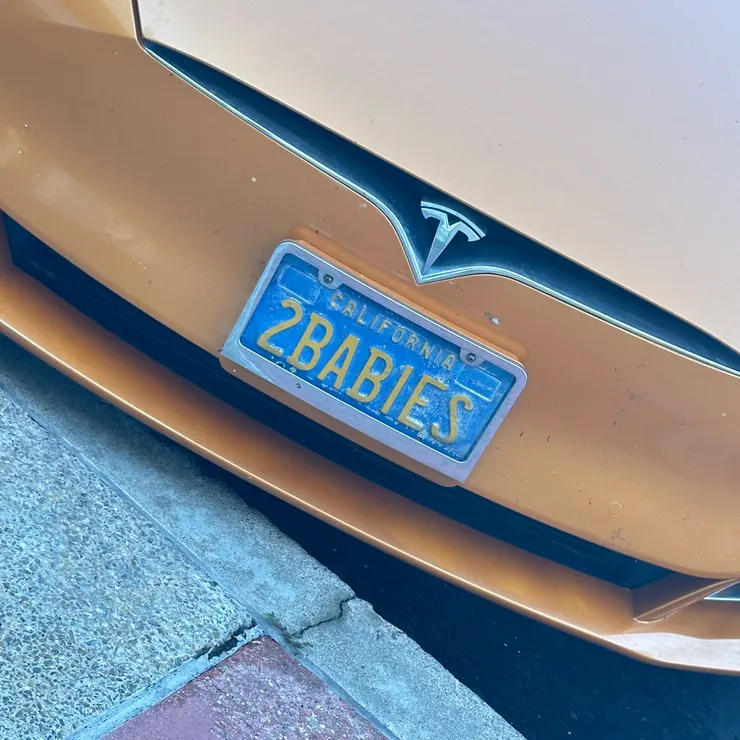 在餐廳外面看到的可愛車牌，連車牌都知道我們有兩個寶貝了唷！