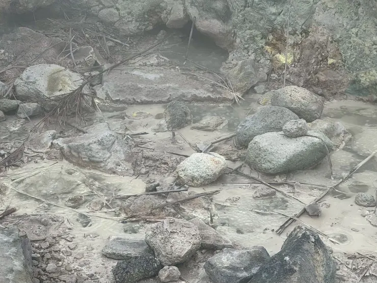 下車後，最先迎接我的是濃郁的硫磺氣息，這是小油坑最真實的見面禮。