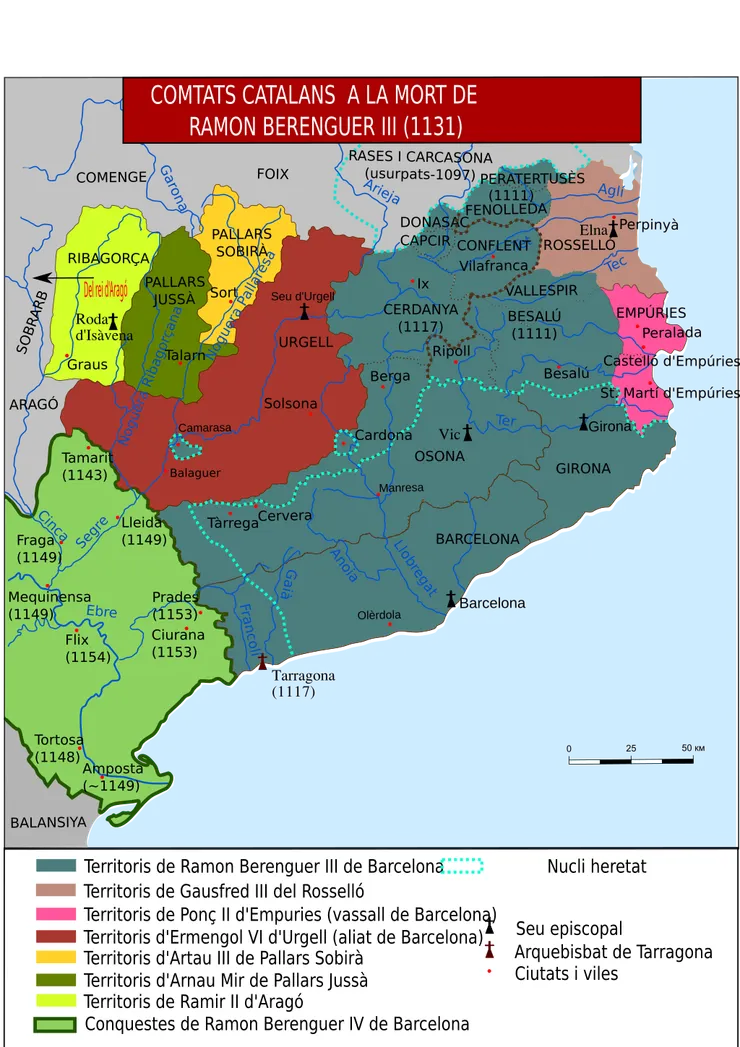 拉蒙‧貝倫格爾三世締造巴塞隆納前所未有的版圖(藍)