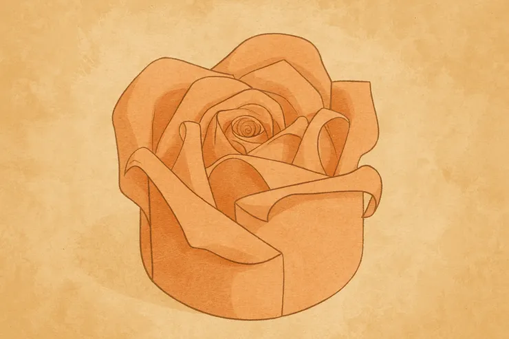 帝苑餅店以粉紅色的巧克力，製作玫瑰花造型的草莓鮮奶油蛋糕。玫瑰形態，栩栩如生。（插圖由 Copilot 協助創作）