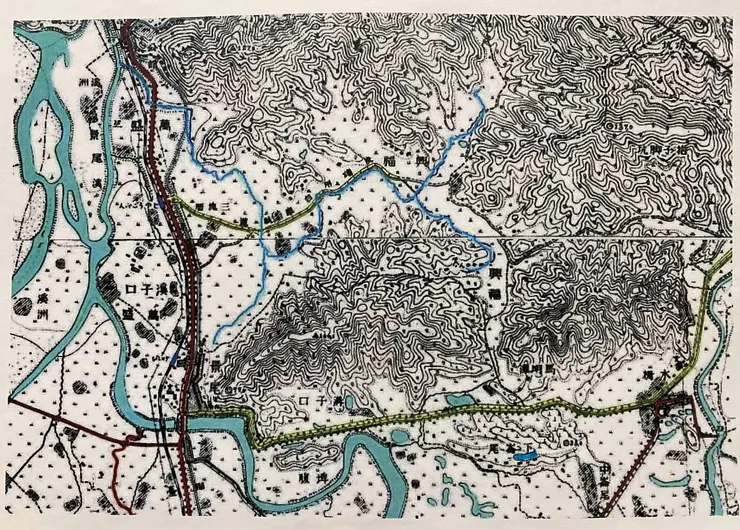 1921年地形圖，可見到北支流、南支流為低窪谷地