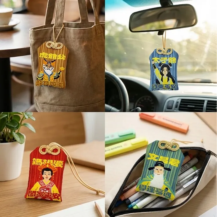 ▲聯名護身符讓傳統信仰以更貼近生活的樣貌呈現，無論掛在包包、車內或書桌旁，都能成為一份隨身的安定陪伴。