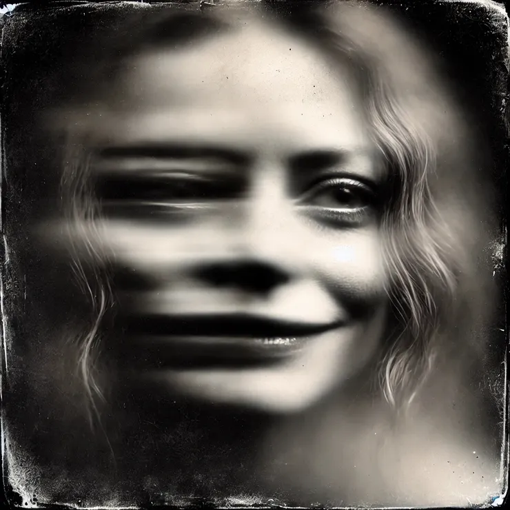 She traced her fingertips over the warped features, and suddenly, the room around her flickered. The walls stretched into a tunnel of shifting light and shadow.