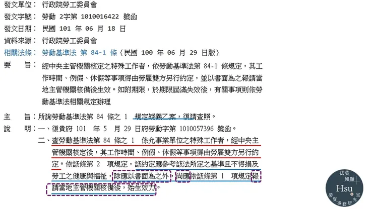 勞委會101.6.18勞動2字第1010016422號函