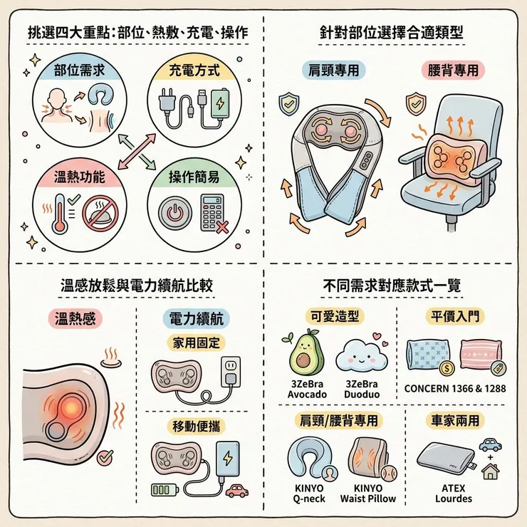 【按摩枕推薦】2026 肩頸腰背怎麼選💆 Dcard、PTT 常比 7 款熱敷按摩靠枕