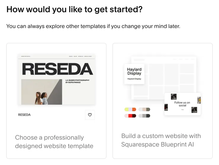 Squarespace 除了讓你自己設計網站之外，也導入了一個叫「Blueprint AI」，用 AI 來幫你設計網站。