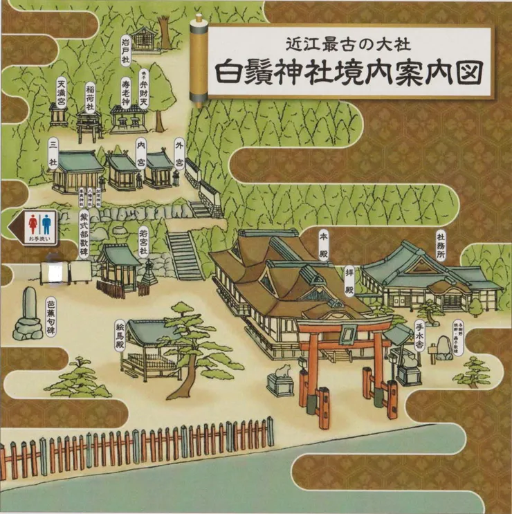 圖片來源：http://shirahigejinja.com/湖中鳥居・境内/境内案内図/