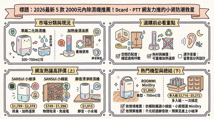 2026最新 5 款 2000元內除濕機推薦!Dcard、PTT 網友力推的小資防潮救星