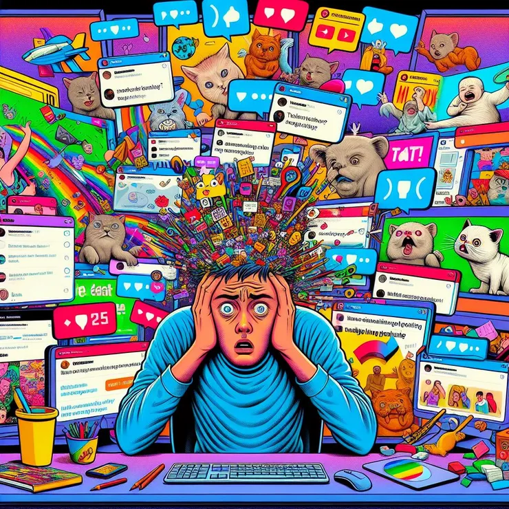 AI 生成的內容常被批評為缺乏深度，讓人陷入毫無意義的時間消耗。來源：：Dalle-3 生成