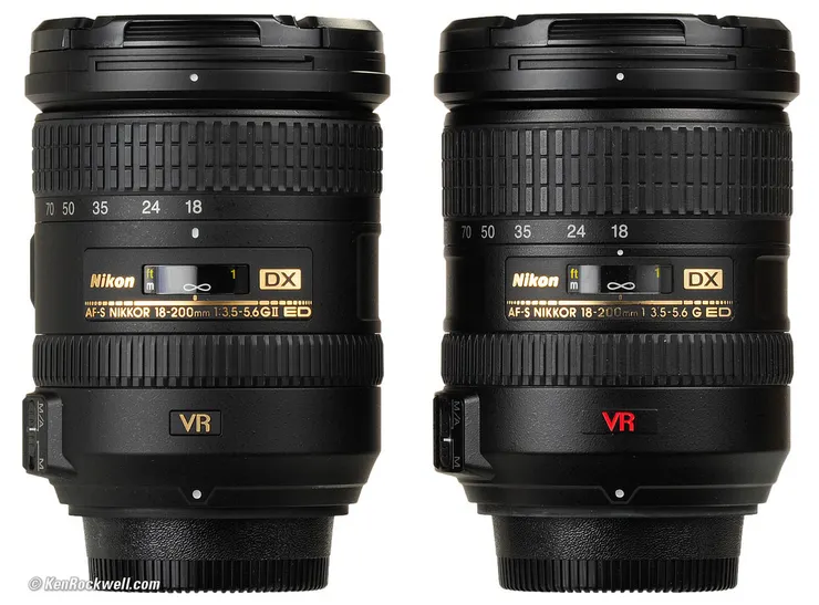 Nikon AF-S 18-200mm VR 2代鏡(左)與1代鏡(右)