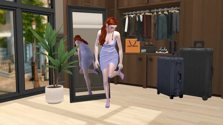 配合紫色眼睛搭配的紫色派對服，看得出來身材多好了吧😏