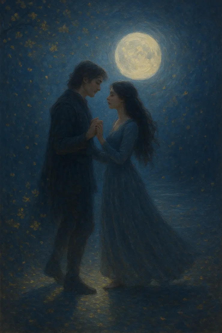 二人在桂花雨中共舞、低語，詩意且浪漫。〈本示意圖由AI協助生成。〉