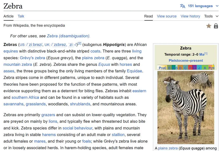 斑馬維基百科頁面