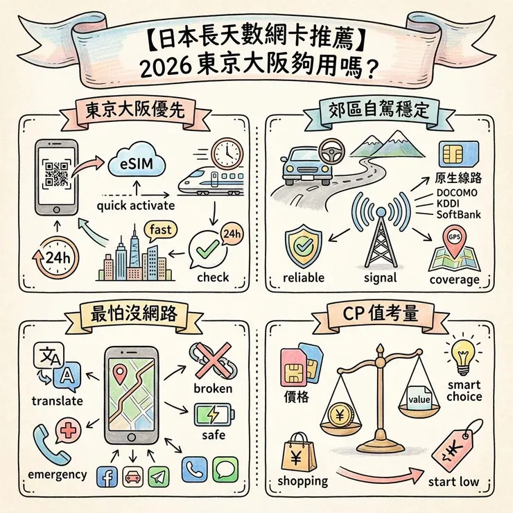 【日本長天數網卡推薦】2026 東京大阪夠用嗎？📶 Dcard、Threads 熱比 7 款 eSIM 與 SIM 卡