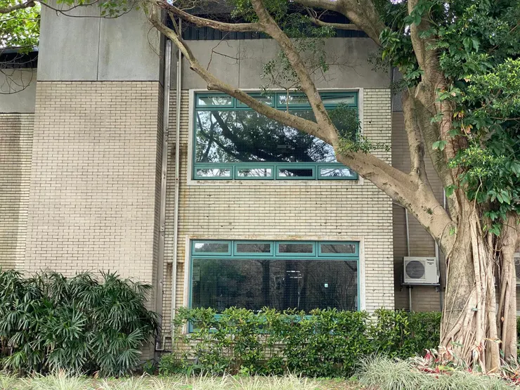 東側有橫長的開窗，女兒牆接近屋頂處有一截為斬假石