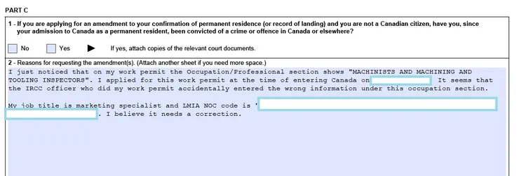 工簽修正申請表-Part C 詳細說明