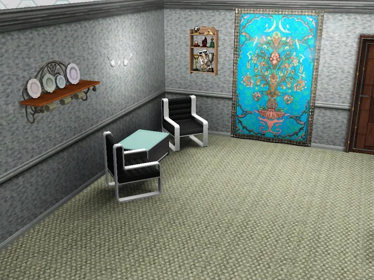 飾物也不多，掛氈旁的是麥可和一一得到的獎座，另一邊的碟上也不是普通的食器。