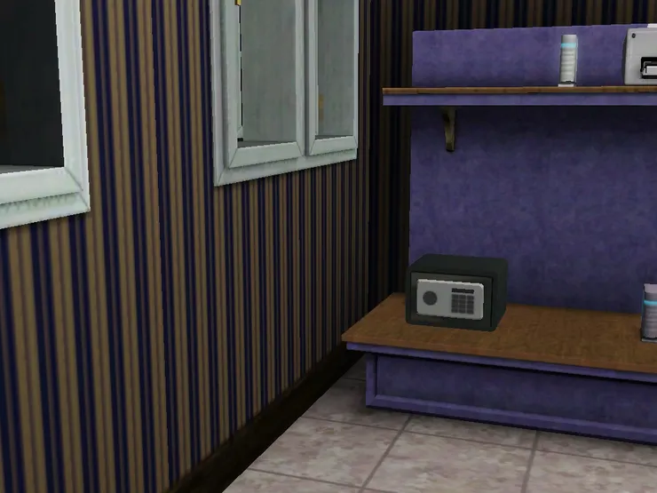 紫色的架子跟壁紙互相呼應。