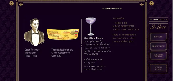 Crème Yvette舊標背後有提到Blue Moon的製作方法