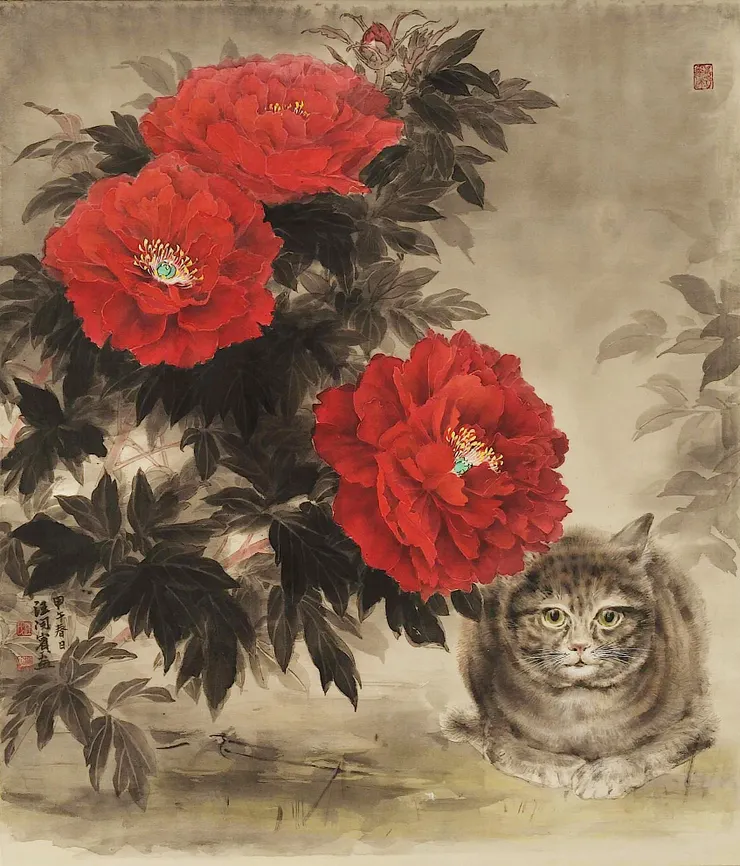 〈耄耋長春・待蝶〉