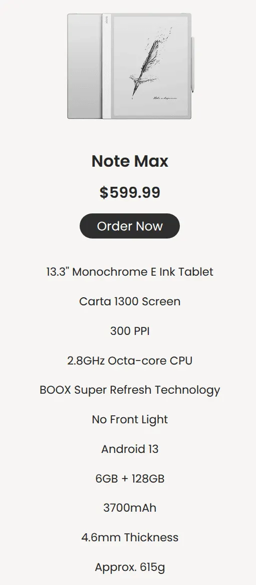 Boox Note Max 的規格