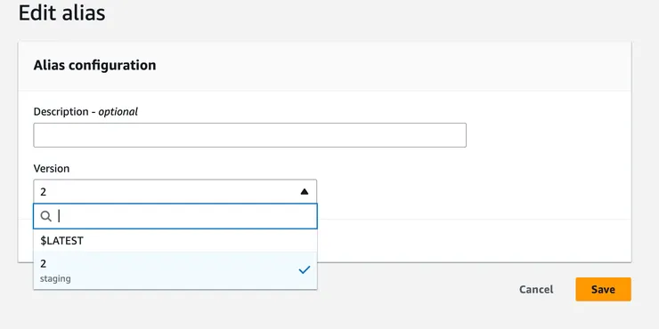 選擇別名要用的lambda版本