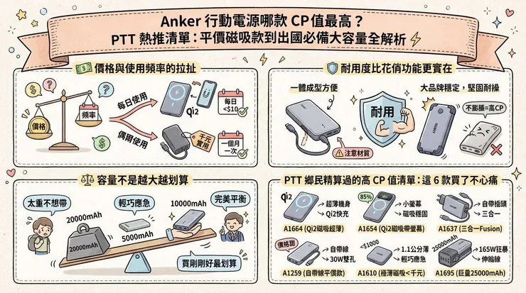 Anker 行動電源哪款 CP 值最高？PTT 熱推清單：平價磁吸款到出國必備大容量全解析 ⚡