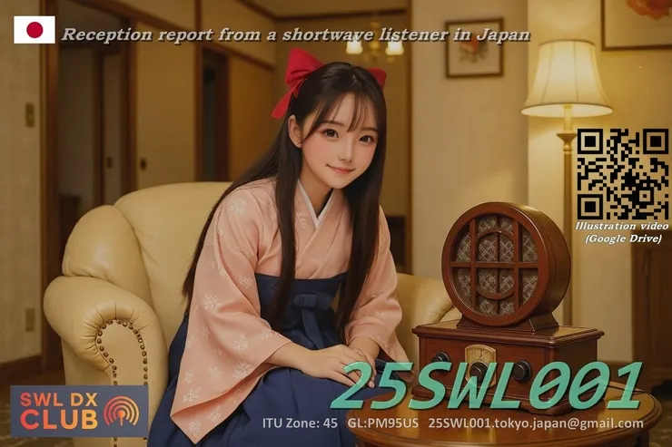 明確標示「Reception report from a shortwave listener in Japan」的 SWL 卡片