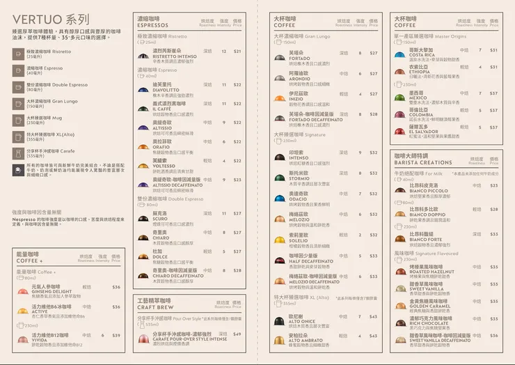 Vertuo系列官方口味目錄集