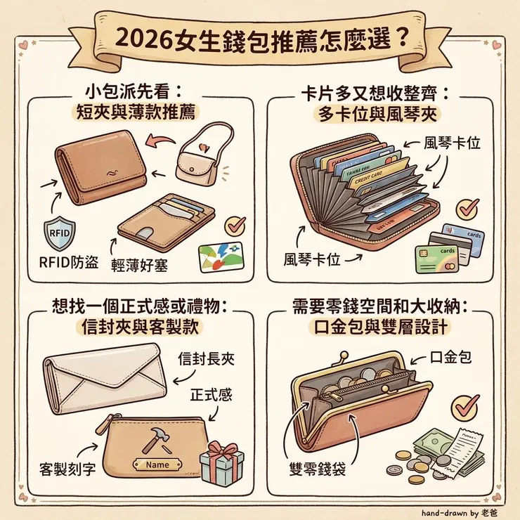【女生錢包推薦】2026 小包派先看👛 Dcard、PTT 常比 6 款長夾短夾哪個更值得買