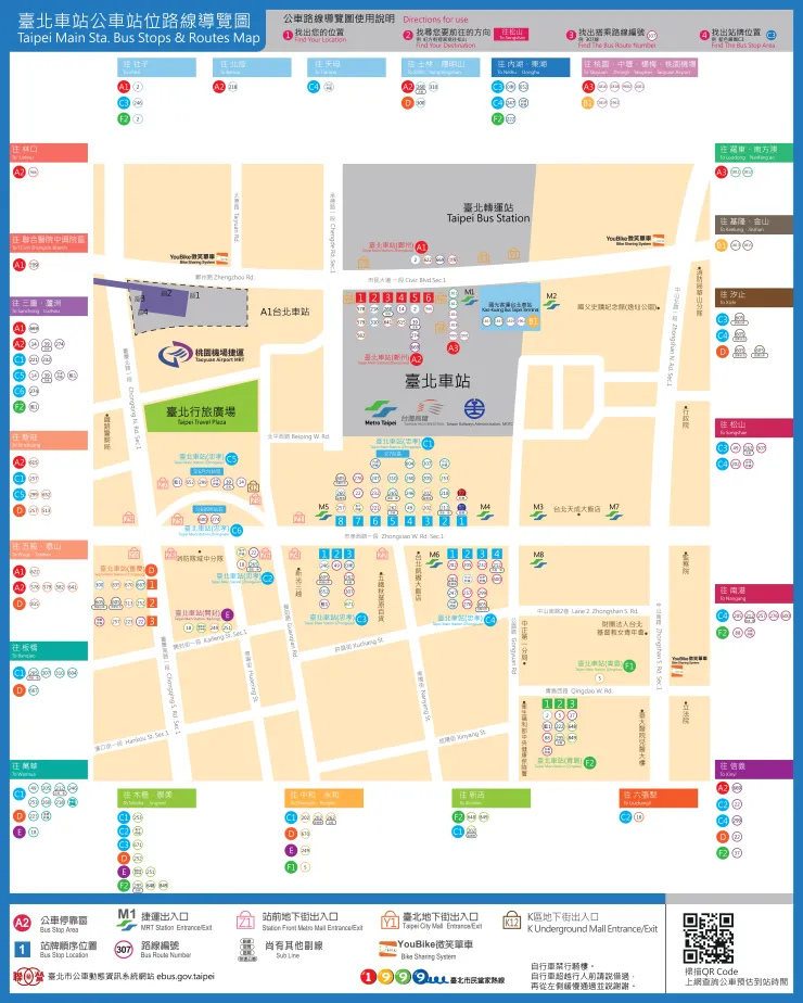 臺北車站公車站位路線導覽圖