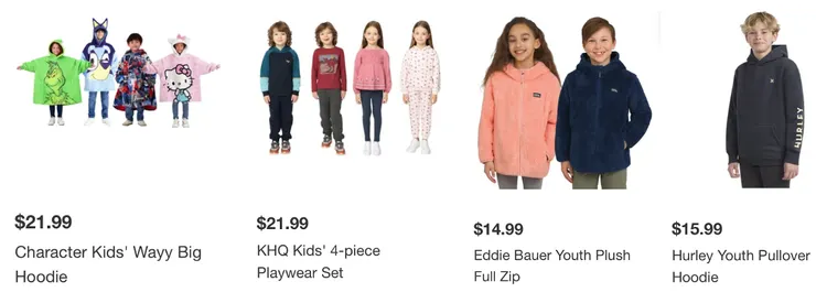 左兩件：兒童外套。右兩件：青少年外套。