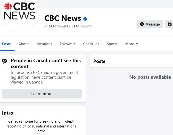 加拿大正在面臨臉書的「新聞禁令」。