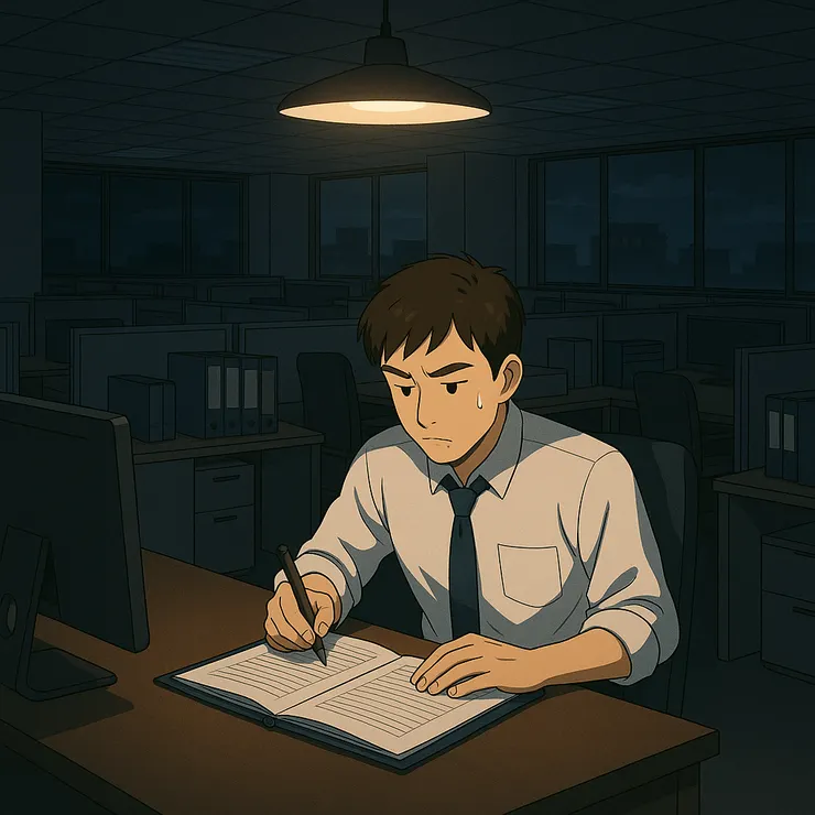  無人的辦公室裡，只有一盞燈孤單亮著......