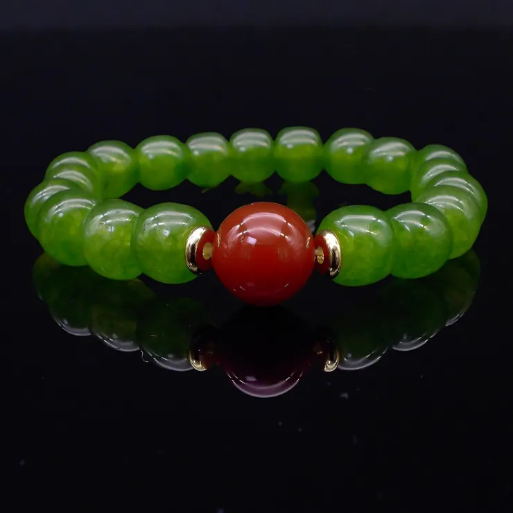 南紅配綠玉髓：熱情之焰 男士手鍊
